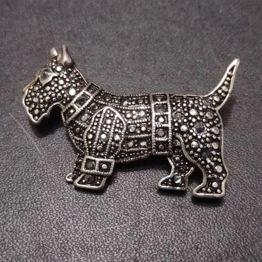 Silver tone terrier dog brooch